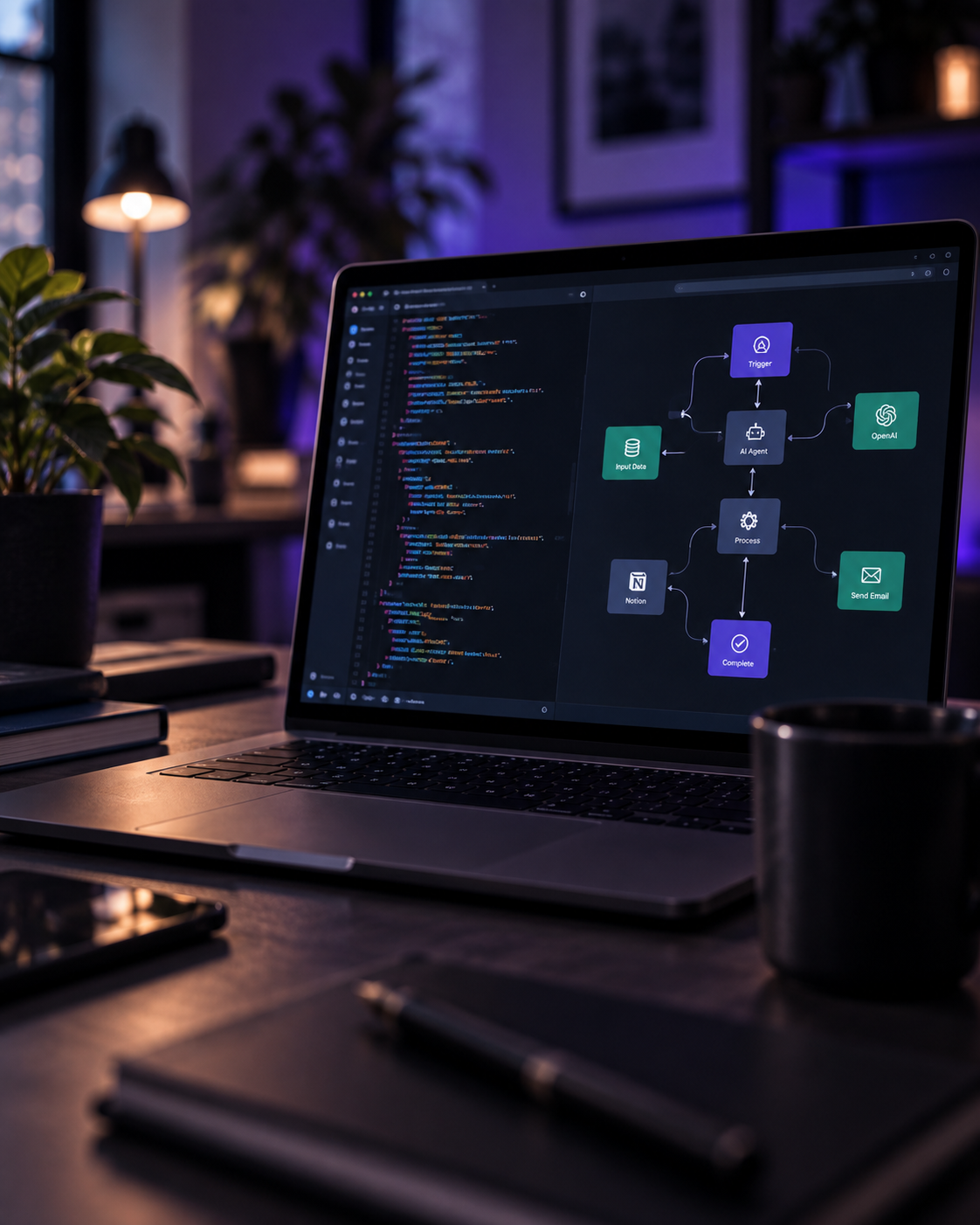 Screen showing an AI-agent and automation workflow